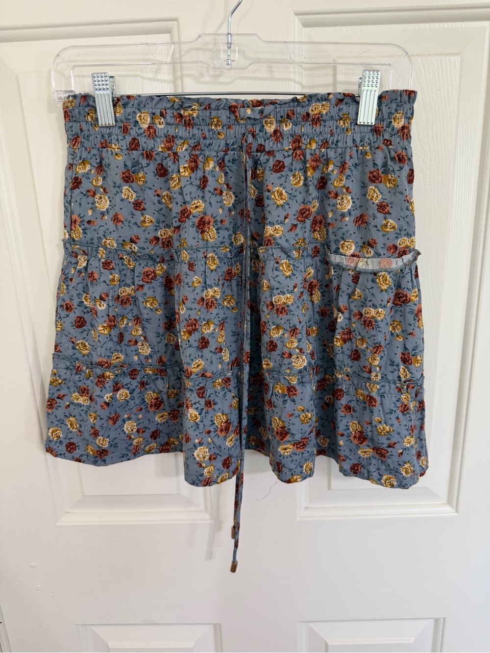Floral Drawstring Skort in Dusty Blue